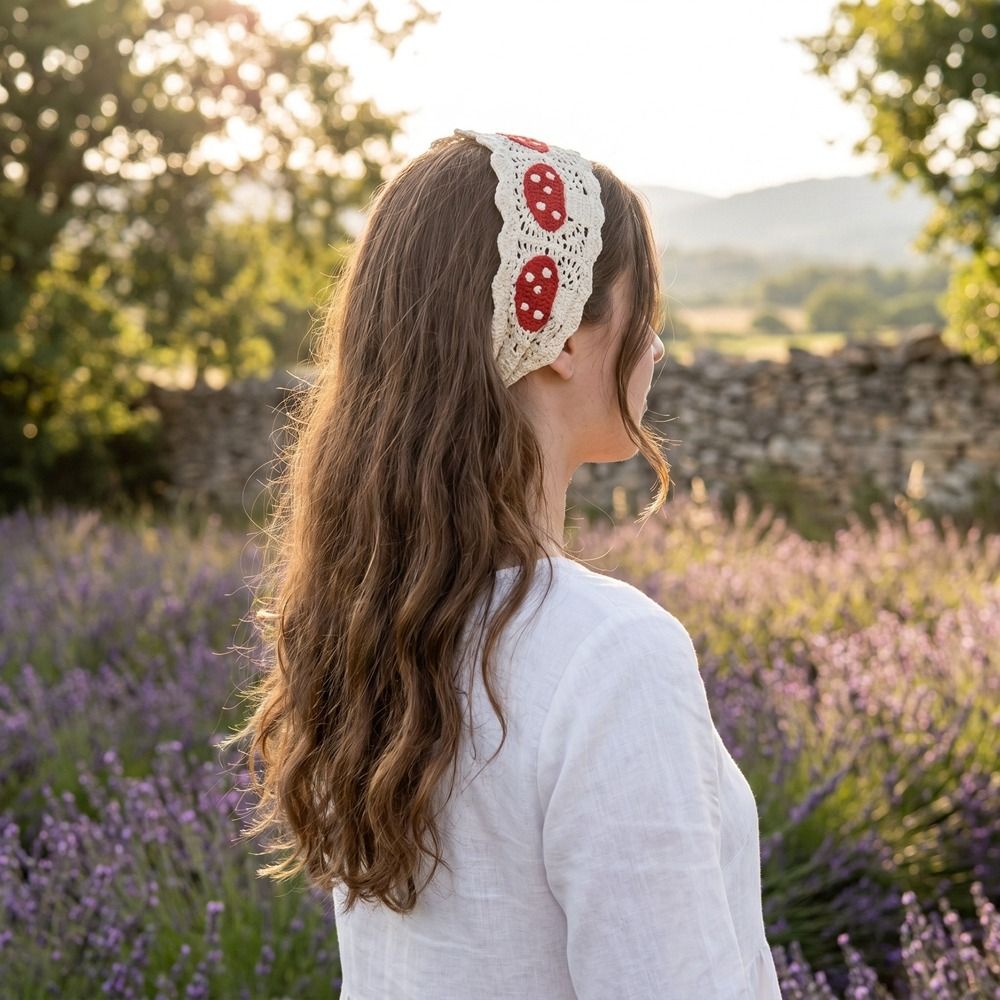 Headband Summer Knit - ที่คาดผมถักนิตติ้งสไตล์ฝรั่งเศสน่ารัก ลายเห็ด ย้อนยุค ผ้าพันคอไหมพรมยาว ลายสตรอว์เบอร์รี่ ผ้าพันผมผู้หญิง