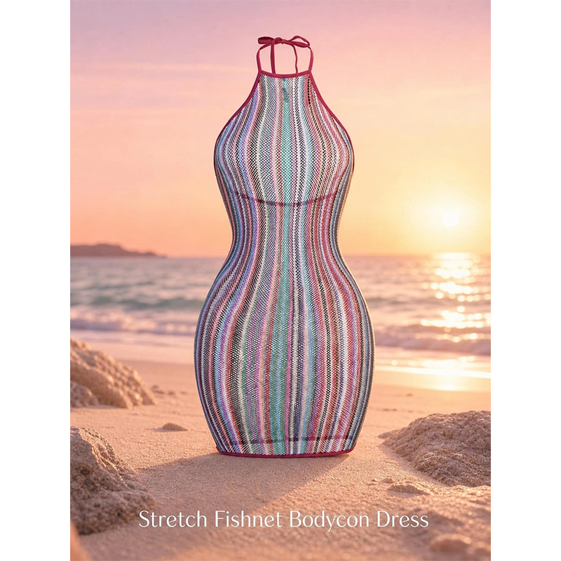 Cover Up Kaftan - ชุดคลุมตาข่ายเซ็กซี่สำหรับผู้หญิง 1 ชิ้น ไม่มีบิกินี่ ดีไซน์เว้ารูปทรงรัดรูป ชุดชายหาดซีทรูสำหรับฤดูร้อน