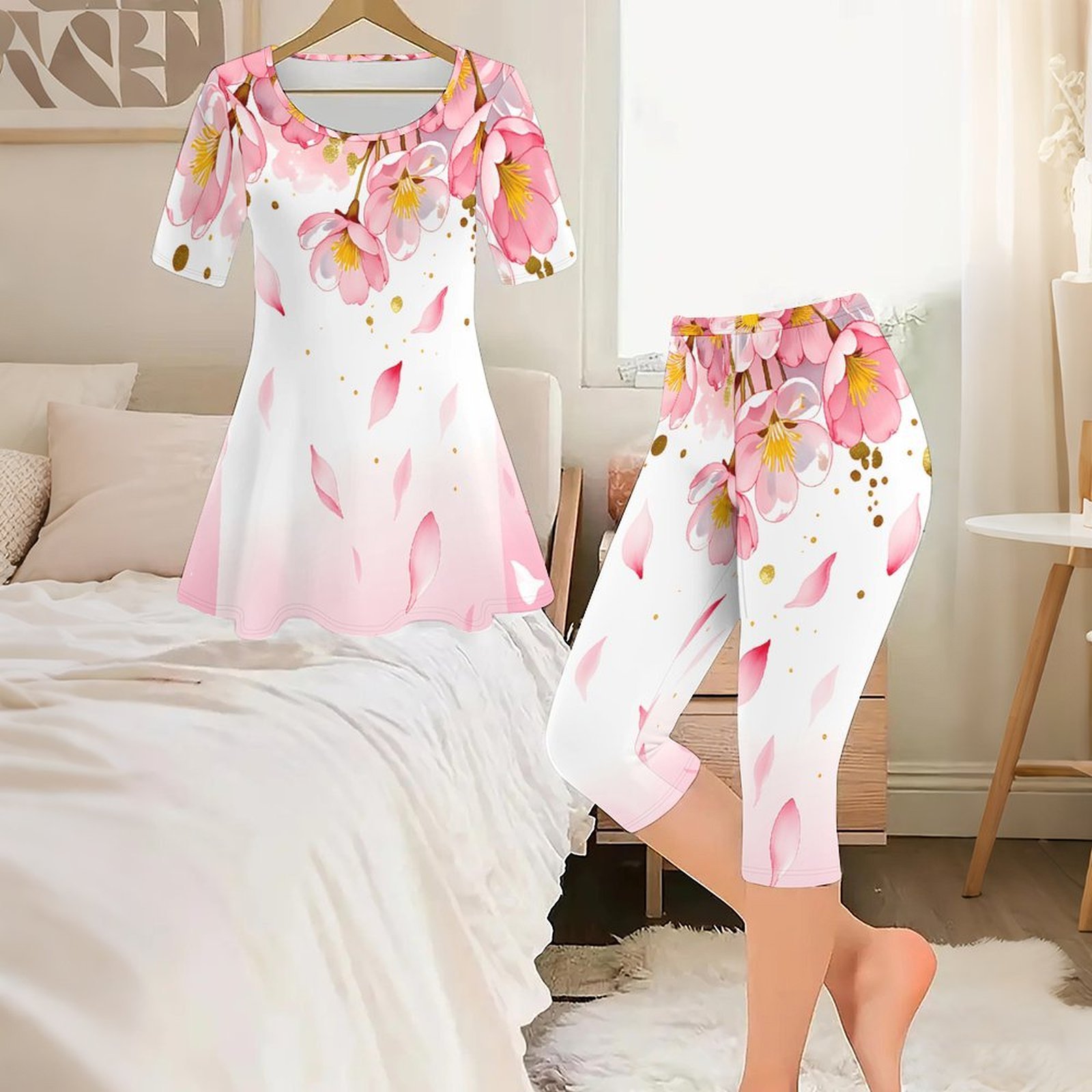 ชุดเซ็ตสองชิ้นลายวินเทจ 2 ชิ้น - Romper Floral Print บทวิจารณ์และราคา
