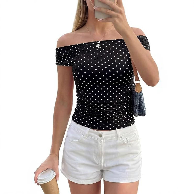 เสื้อเปิดไหล่ลายจุดเซ็กซี่ เสื - Blouse Off Shoulder บทวิจารณ์และราคา