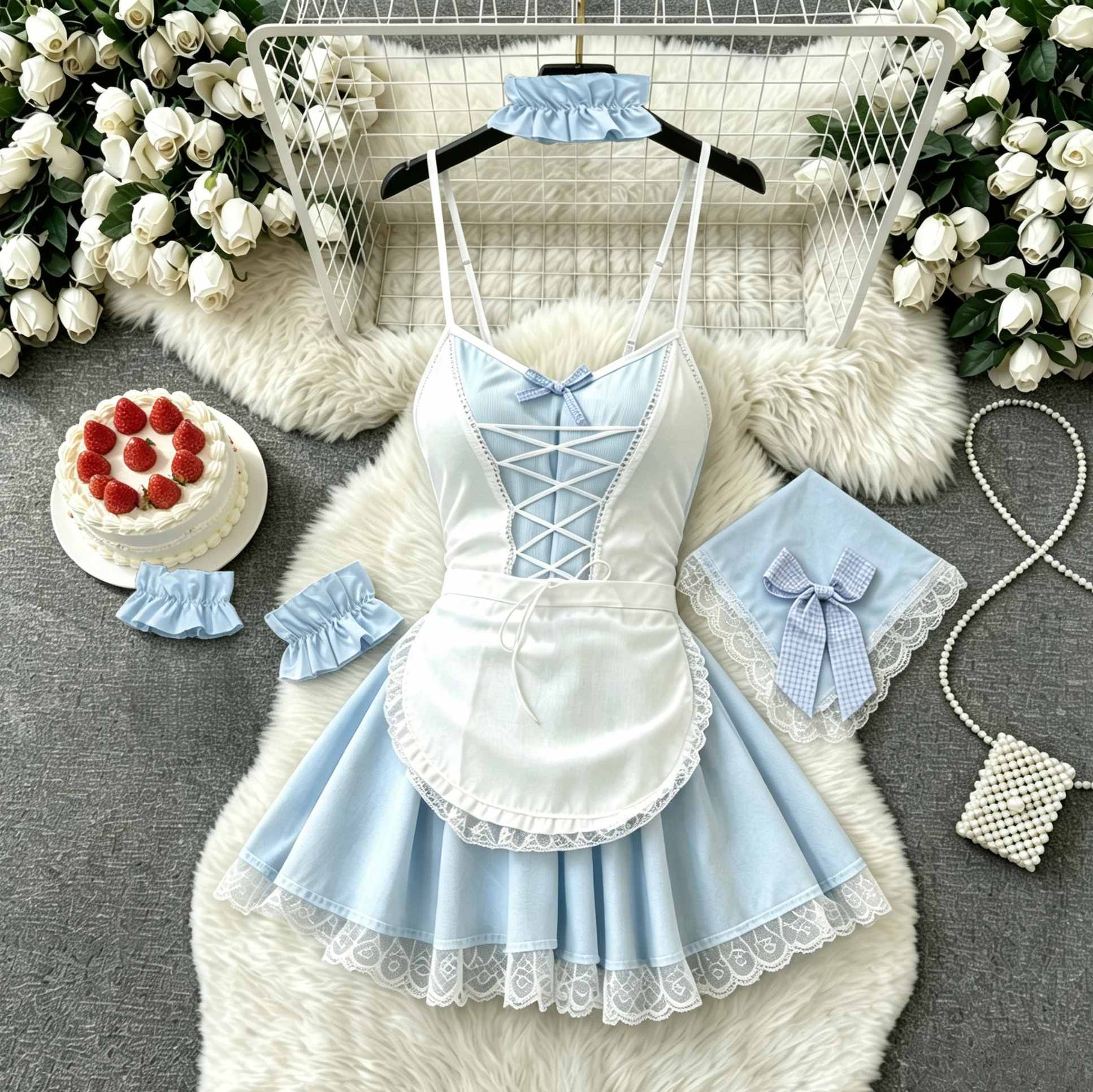 ชุดคอสตูมแม่บ้านสีน้ำเงินและขา - Headband Summer Knit บทวิจารณ์และราคา