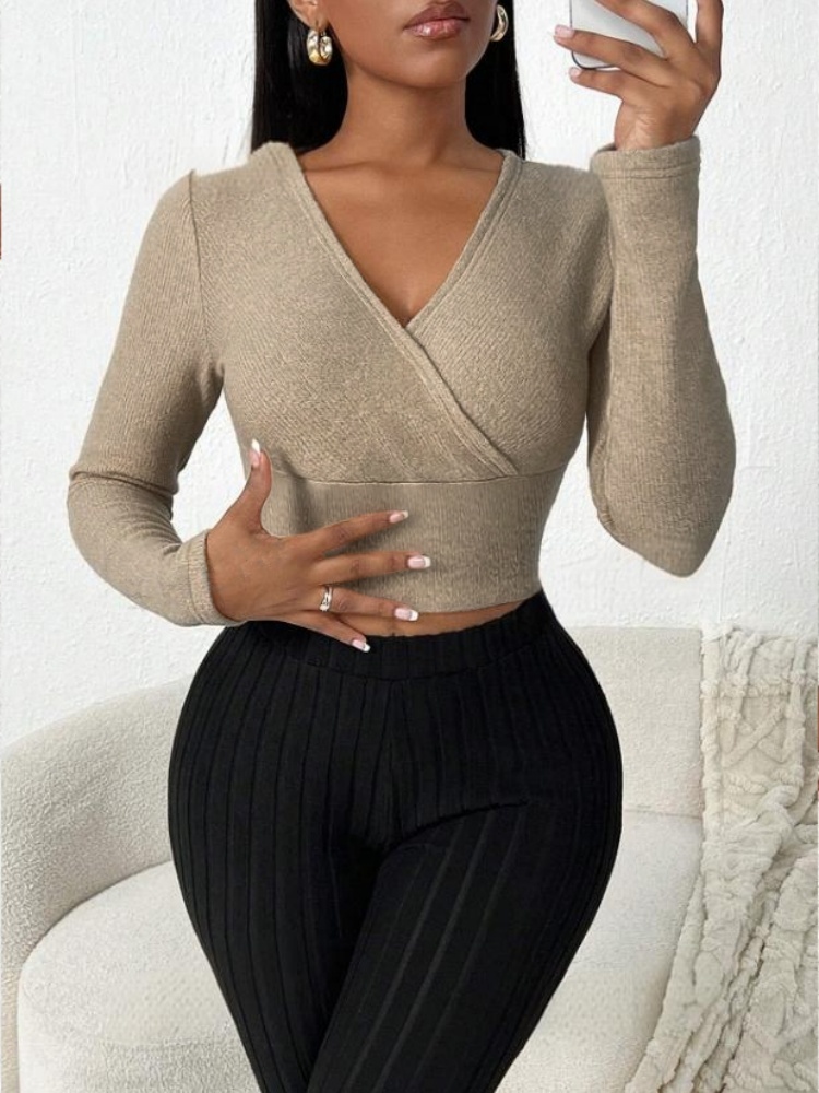 เสื้อครอปแขนยาวผู้หญิง คอวี ดี - Crop Top Crochet บทวิจารณ์และราคา