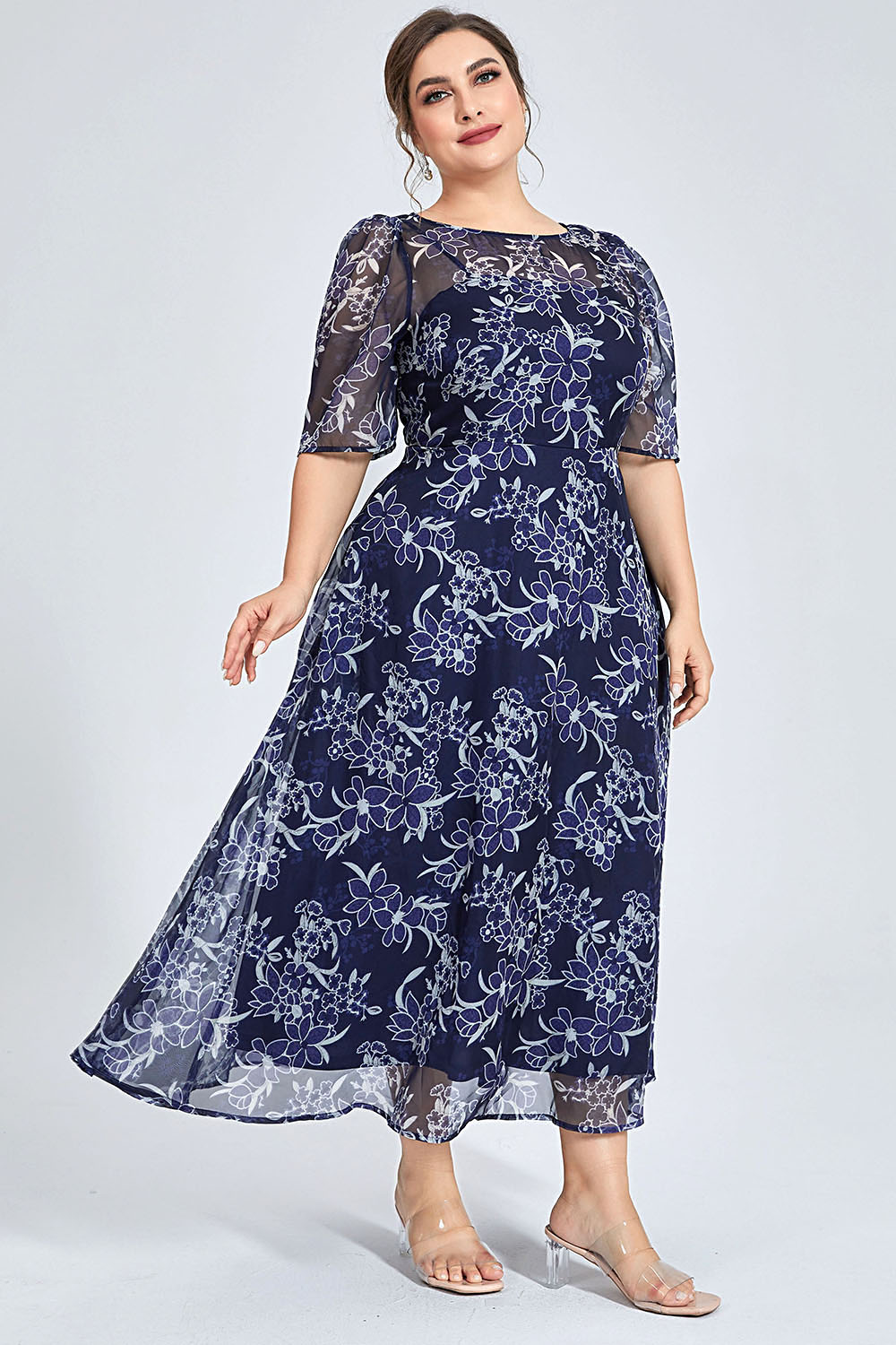 เดรสชีฟองลายดอกไม้สีน้ำเงินไซส - Midi Skirt Floral บทวิจารณ์และราคา
