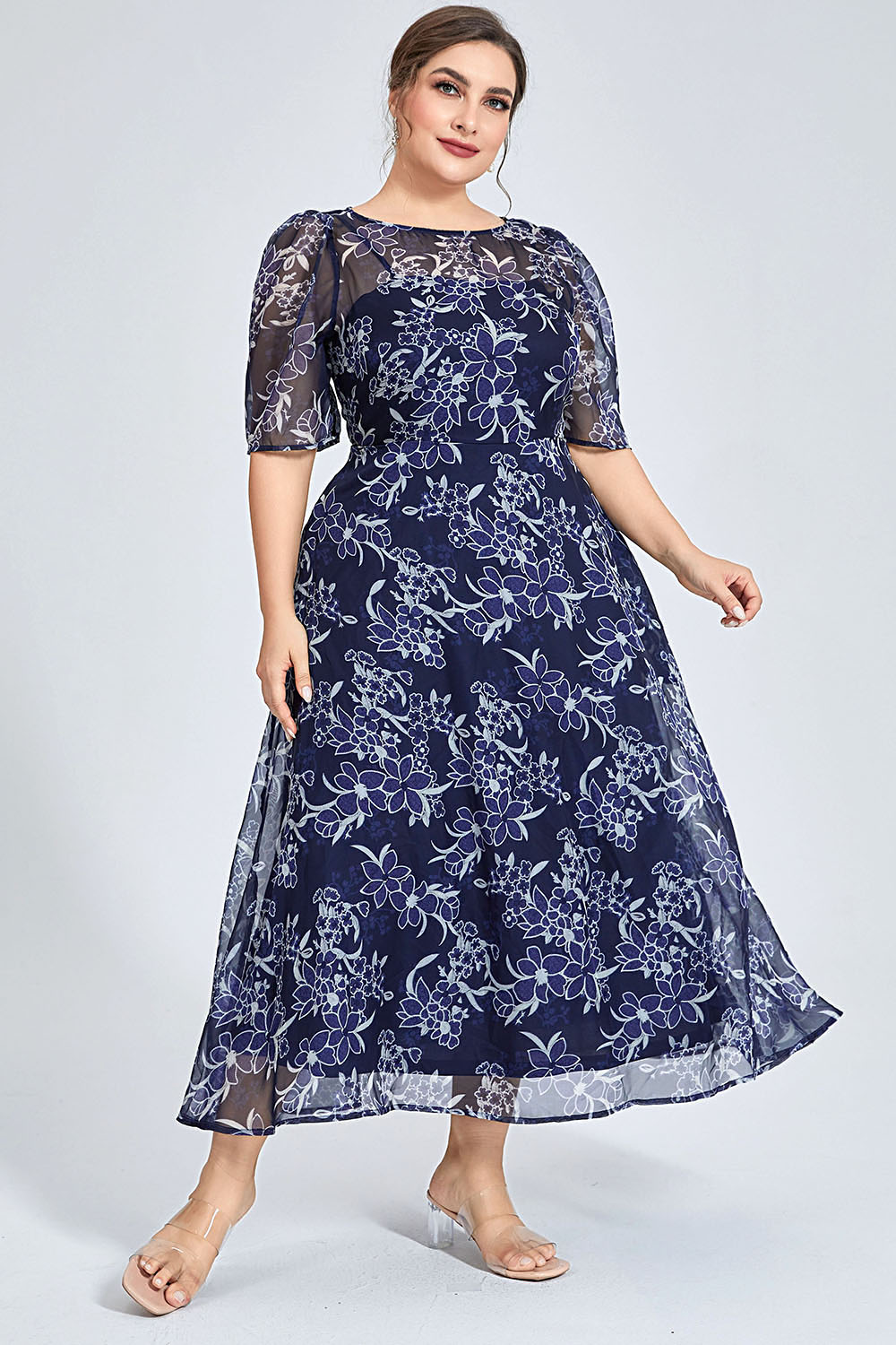 เดรสชีฟองลายดอกไม้สีน้ำเงินไซส - Midi Skirt Floral บทวิจารณ์และราคา