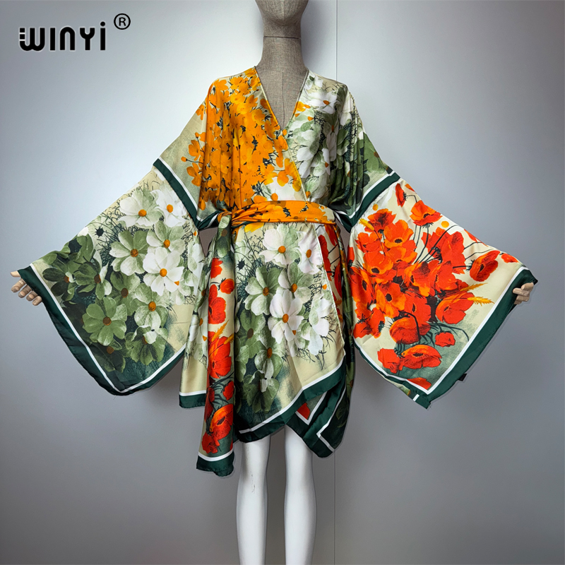 WINYI ฤดูร้อนกิโมโนผ้าไหมความร - Cover Up Kaftan บทวิจารณ์และราคา